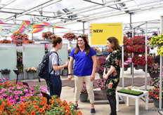 Felici Van der Velde (in the Middle) of PanAmerican Seed talking with Brigitte Verheij-Verkaar of Schoneveld and Saskia Bakker of Florist Breeding, who were both visiting the location of Ball Horticultural. 